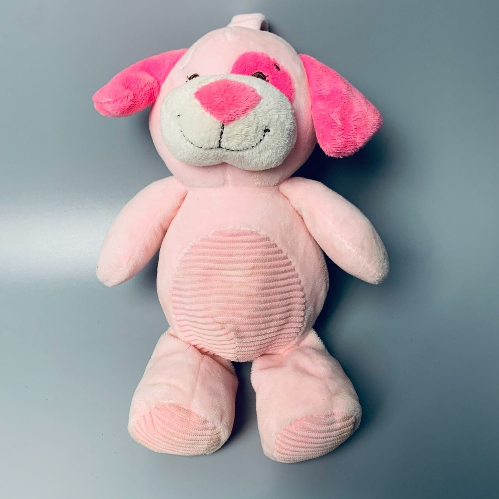 Kellytoy Pink Puppy Dog Plush Stuffed Animal Textured Corduroy‎ Belly 11 Inch